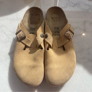 Birkenstock Boston Clog Suede Leather Latte Cream Camel Brown Size 39 NEW